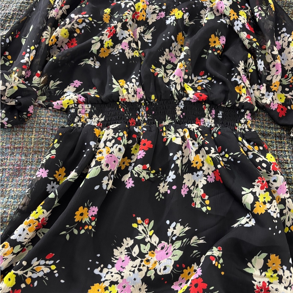 Express Black Floral V-Neck Dress